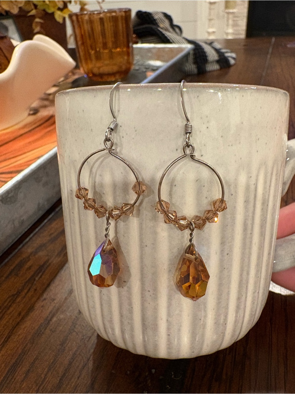Handcrafted Crystal Teardrop Hoop Earrings – Iridescent Briolette Dangle